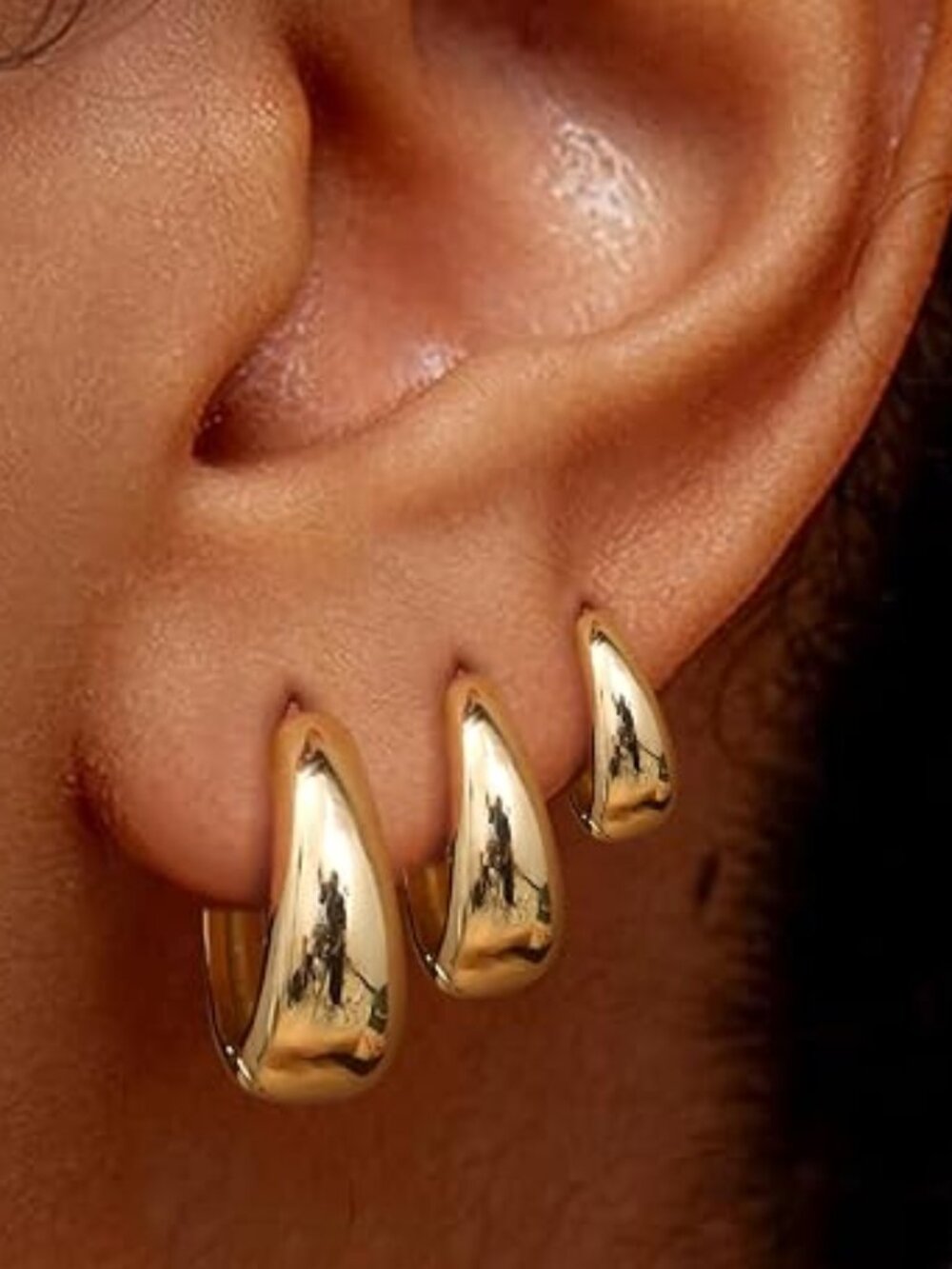 BESTEEL 3 Pairs 14K Gold Hoop Earrings Set for Women Small Chunky Huggie